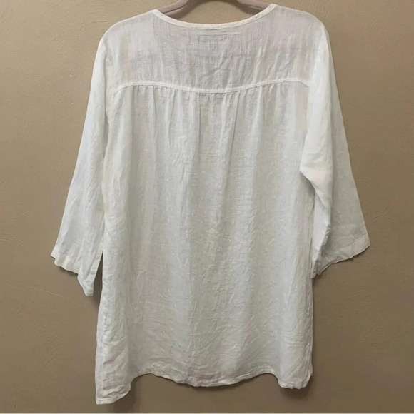 Flax V Pullover Linen Shirt in White Size XS - Picture 5 of 9